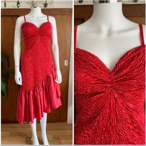 1980s Prom Dress Hot Pink/Red Hue via Ruched Dress